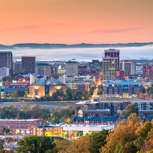 Chattanooga, Tennessee, USA downtown city skyline at dusk.