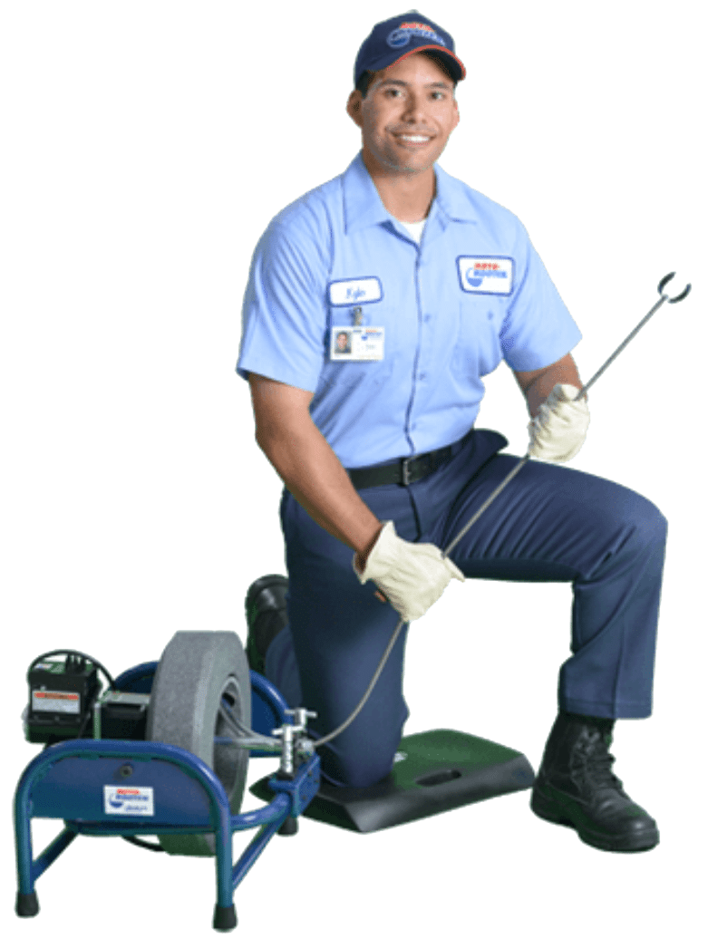 kneeling technician with equipment